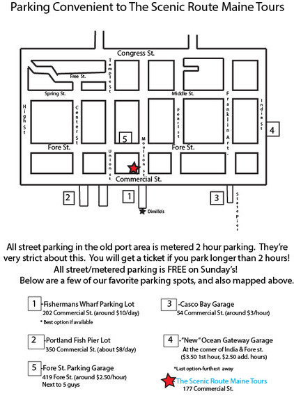 Parking map for The Scenic Route Maine Tours